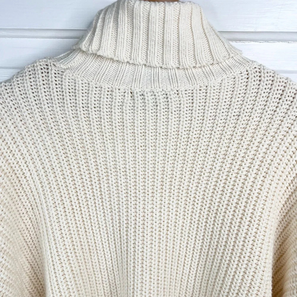 Madewell Women's Ivory Turtleneck Sweater Size L Long Sleeve Boxy Knit Cropped - Picture 8 of 12